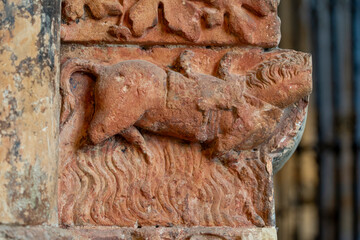 Carved horse relief at Colegiata de Santa Maria la Mayor de Toro in Zamora, Castilla y Leon