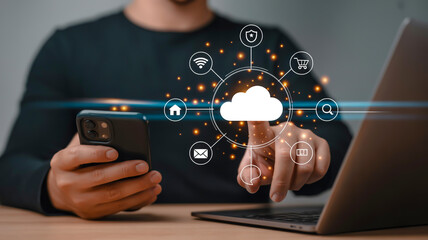 Person interacting with cloud technology interface