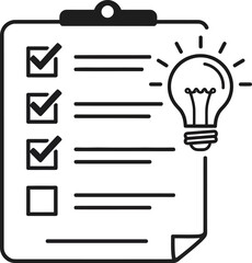 Fototapeta premium Checklist with lightbulb, symbolizing idea generation and task completion.
