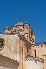 Colegiata de Santa Maria la Mayor de Toro showcases Romanesque architecture in Zamora, Castilla y Leon under a clear blue sky