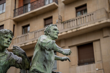 Celebration of San Fermin through sculpture in Pamplona, Navarra, Spain captures the spirit of the...