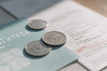 flat-lay of guidebook titled russia on budget metro tokens and sample business-lunch receipt