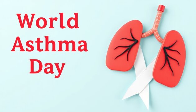 World Asthma Day Awareness Campaign with Lungs and White Ribbon Illustration