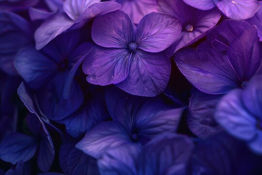 Vibrant purple hydrangeas clustered together in a serene garden setting during springtime