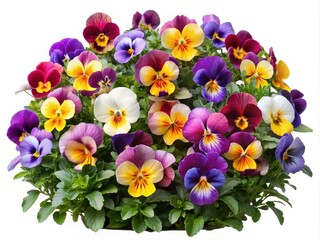 A Stunning Arrangement of Colorful Pansies Blooming with Joy on a White Backdrop
