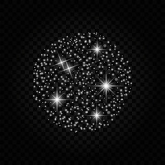 Light glow effect stars. Vector sparkles on transparent background in round shape