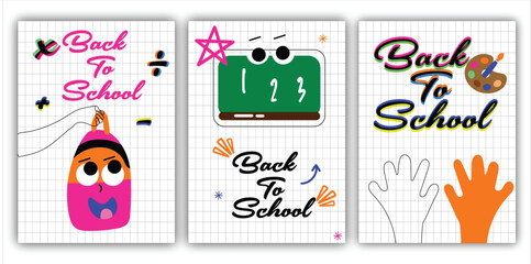 Fototapeta premium Back to School Poster Set | Colorful and Fun Education Banner Designs with Art, Math, and Classroom Elements