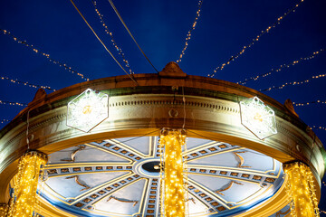 Illuminated bandstand in Plaza del Castillo enhancing the evening atmosphere in Pamplona Navarra