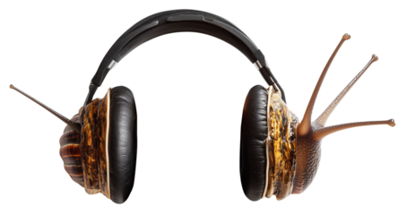 Pair of headphones creatively designed with snail antennas, blending technology and nature in unique and imaginative way., isolated