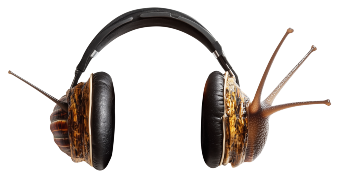 Pair of headphones creatively designed with snail antennas, blending technology and nature in unique and imaginative way., isolated