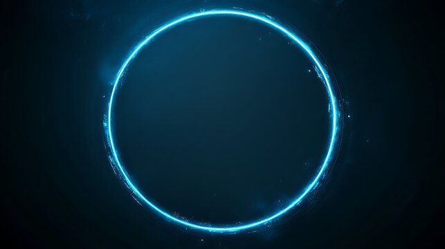 Neon blue circle frame on dark background