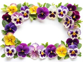 Colorful Pansy Frame for Text or Graphics on a White Background