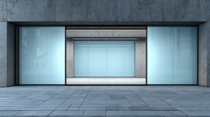 Modern storefront facade with light-blue interior.