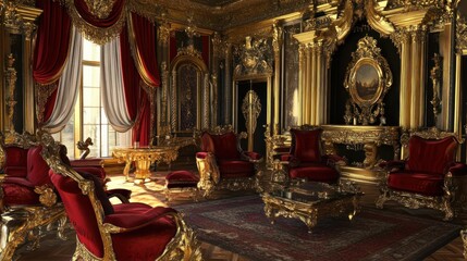 Fototapeta premium Luxurious ornate gold-and-red interior