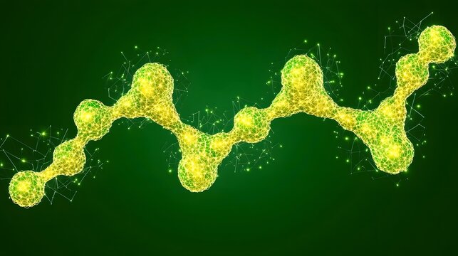 Abstract representation of a molecular structure in glowing yellow on a green background. - Powered by Adobe