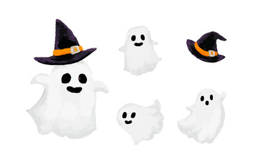 Set of cute ghosts and witch hats - Halloween clip art collection