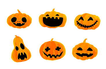 Cute Halloween Pumpkin Clipart Set - 6 Jack O'Lantern Illustrations