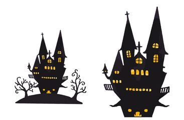 Haunted house silhouette - spooky Halloween vector illustration