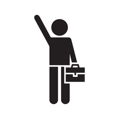 Hailing taxi icon, simple pictogram of a person with suitcase waiting for transport.