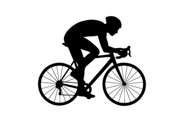 Fototapeta premium Black Silhouette of a Cyclist Riding a Racing Bicycle in Motion on White Background