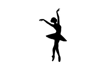 Black Silhouette of a Graceful Ballerina Dancing on Tiptoes on White Background