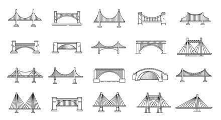 Collection of diverse bridge designs illustrating architectural innovation and engineering prowess across different styles and eras