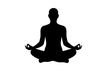 Black Silhouette of a Person Meditating in Lotus Pose on White Background