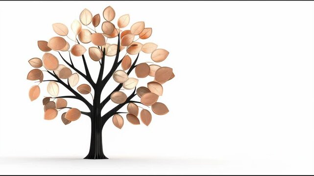 Stylized Tree with Copper and White Leaves Minimalist and Artistic Design Emphasizing Modern Abstract Simplicity and Elegance with Coin Shaped Leaves Symbolizing Financial Growth and Prosperity