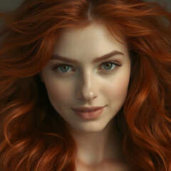 Naklejka premium Closeup redhead portrait with soft bokeh and natural window light, Generative AI