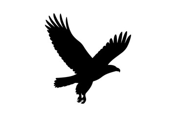 Obraz premium Black Silhouette of a Soaring Eagle with Wings Spread on White Background