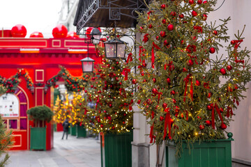 Magical Christmas background. Concept of preparation and decoration for the New Year. Holiday toys...