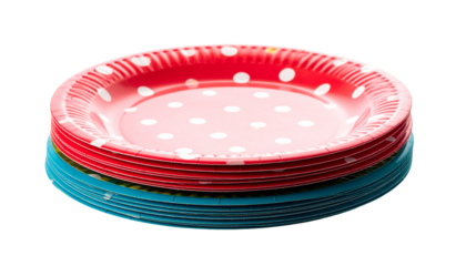 Stack of Polka Dot Paper Plates, Front Angle with Colorful Dots isolated on solid white background Png
