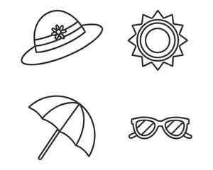 Summer vacation icons set in a simple linear design with white background.