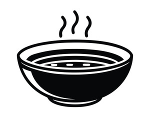 Simple monochrome vector illustration of a steaming bowl of delicious hot soup.