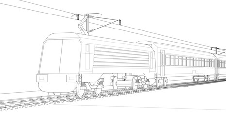 modern train sketch 3d illustration
