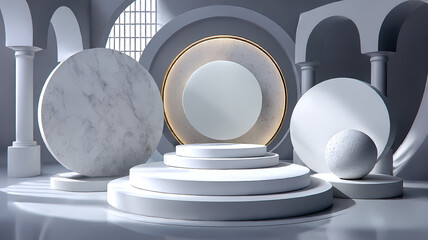 Minimalist Geometric Display Stand with Marble Aesthetic and Architectural Elegance