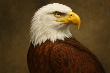 Obraz premium a bald eagle, showcasing its regal profile, sharp gaze, and impressive feathers with soft brown tones in the background