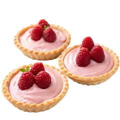Mini Raspberry Cream Pies in Tart Shells Isolated on White Background




