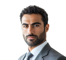 Professional man portrait neutral. Isolated on transparent background, png.