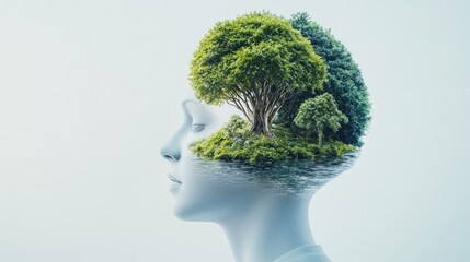 Abstract human head with a miniature forest inside