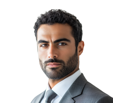 Professional man portrait neutral. Isolated on transparent background, png.