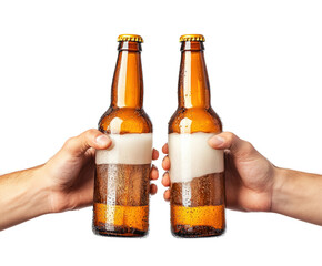 Cheers to friendship beer toasting bar celebratory moment. Isolated on transparent background, png.