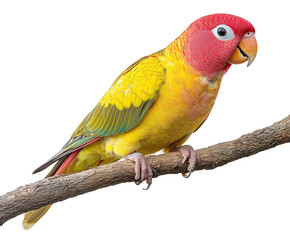 Fototapeta premium Colorful parrot perched on branch wildlife. Isolated on transparent background, png.