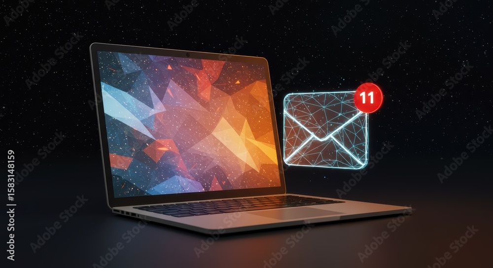 Fototapete digital communication via electronic mail and laptop computer technology showcasing incoming message