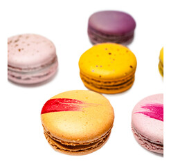 Colorful assorted french macarons gourmet almond meringue cookies isolated on transparent background