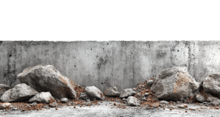 Construction debris removal urban site ground level. Isolated on transparent background, png.