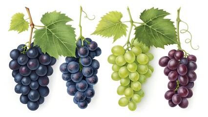  Fresh Green and Purple Grapes on Vine