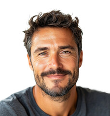 Fototapeta premium Smiling man portrait bright. Isolated on transparent background, png.