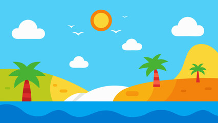 Obraz premium Dynamic Cartoon Coastal Background Across Different Seasons