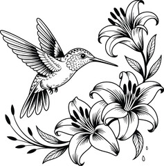 Hummingbird with Flowers Svg